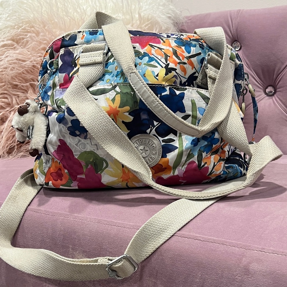Kipling Floral Baby Bag with Beige Straps